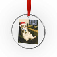 Funny Cat Christmas Crystal Glass Ornament Night Time Security Guard - Wonder Print Shop