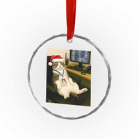 Funny Cat Christmas Crystal Glass Ornament Night Time Security Guard TS14
