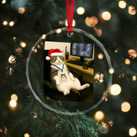 Funny Cat Christmas Crystal Glass Ornament Night Time Security Guard TS14