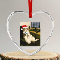 Funny Cat Christmas Heart Crystal Glass Ornament Night Time Security Guard - Wonder Print Shop