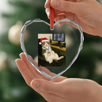 Funny Cat Christmas Heart Crystal Glass Ornament Night Time Security Guard - Wonder Print Shop