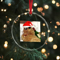 Funny Cat Drinking Wine Christmas Crystal Glass Ornament TS14