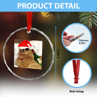 Funny Cat Drinking Wine Christmas Crystal Glass Ornament TS14