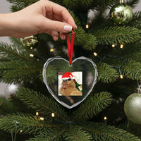 Funny Cat Drinking Wine Christmas Heart Crystal Glass Ornament - Wonder Print Shop