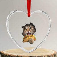 Funny Cat Eating Taco Heart Crystal Glass Ornament Mexican Food Lover Gift
