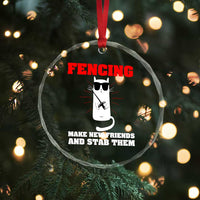 Funny Cat Fencing Crystal Glass Ornament Make Me New Friends And Stab Them TS14