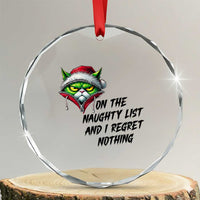 Funny Cat Green Christmas Crystal Glass Ornament On The Naughty List And I Regret Nothing TS14