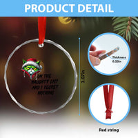 Funny Cat Green Christmas Crystal Glass Ornament On The Naughty List And I Regret Nothing TS14