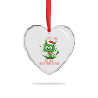 Funny Cat Green Christmas Heart Crystal Glass Ornament It Is Fine I Am Fine Everything Is Fine - Wonder Print Shop