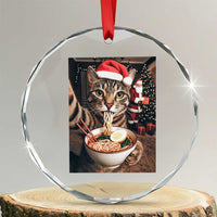 Funny Cat Ramen Selfie With Santa Christmas Crystal Glass Ornament TS14