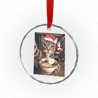 Funny Cat Ramen Selfie With Santa Christmas Crystal Glass Ornament TS14