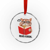 Funny Cat Reading Crystal Glass Ornament Book Lover - Wonder Print Shop