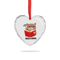 Funny Cat Reading Heart Crystal Glass Ornament Book Lover - Wonder Print Shop