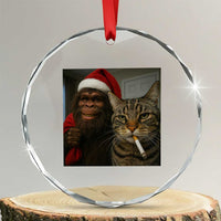 Funny Cat Selfie Bigfoot Christmas Sasquatch Crystal Glass Ornament TS14