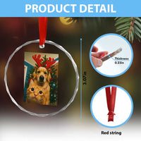 Funny Cat With Dog Selfie Christmas Crystal Glass Ornament Pet Lover Xmas Gift TS14