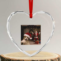 Funny Cat With Santa Selfie Christmas Heart Crystal Glass Ornament - Wonder Print Shop