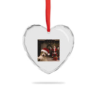 Funny Cat With Santa Selfie Christmas Heart Crystal Glass Ornament - Wonder Print Shop