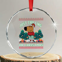 Funny Chillin Guy Just Chilling On Christmas Viral Meme Crystal Glass Ornament TS09