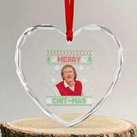 Funny Chit Christmas Merry Chit-Mas Heart Crystal Glass Ornament Retro Holiday Humor - Wonder Print Shop