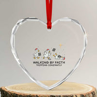 Funny Christian Goose Christmas Heart Crystal Glass Ornament Walking By Faith Tripping Constantly - Wonder Print Shop