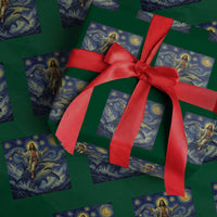 Funny Christian Jesus Riding Hammerhead Shark Wrapping Paper Roll Starry Night Inspired Art