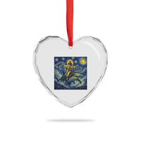Funny Christian Jesus Riding Hammerhead Shark Heart Crystal Glass Ornament Starry Night Inspired Art