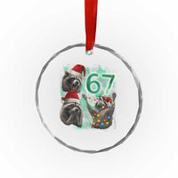 Funny Christmas 67 Meme Racoon Crystal Glass Ornament Howling at The Moon - Wonder Print Shop