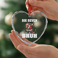 Funny Christmas 67 Six Seven Bruh Heart Crystal Glass Ornament Dabbing Santa - Wonder Print Shop