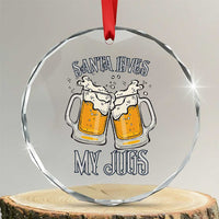 Funny Christmas Beers Couple Crystal Glass Ornament Santa Loves My Jugs Beers Drinker - Wonder Print Shop