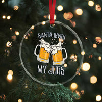Funny Christmas Beers Couple Crystal Glass Ornament Santa Loves My Jugs Beers Drinker - Wonder Print Shop