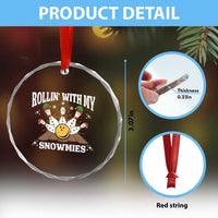 Funny Christmas Bowling Crystal Glass Ornament Rollin With My Snowmies Bowling Pins - Wonder Print Shop