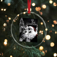 Funny Christmas Cat Selfie With Santa Crystal Glass Ornament TS09