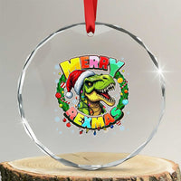 Funny Christmas Dinosaur Crystal Glass Ornament Merry Rexmas Dino Xmas Wreath TS11