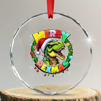 Funny Christmas Dinosaur Crystal Glass Ornament Merry Rexmas Dino Xmas Wreath - Wonder Print Shop
