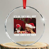 Funny Christmas Dog And Cat Crystal Glass Ornament It's Ok They Will Just Think Santa Ate Them - Wonder Print Shop