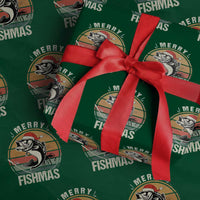 Funny Christmas Fishing Wrapping Paper Roll Merry Fishmas Vintage Sunset Retro - Wonder Print Shop