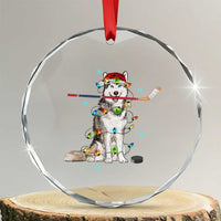 Funny Christmas Husky Ice Hockey Player Holiday Gift Crystal Glass Ornament - Wonder Print Shop