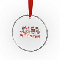 Funny Christmas Ice Hockey Crystal Glass Ornament Tis The Season Santa Elf Hat Hockey Equipment - Wonder Print Shop
