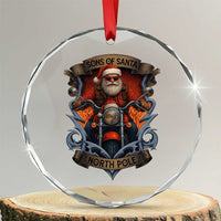Funny Christmas Motorcycle Santa Crystal Glass Ornament Sons Of Santa North Pole Xmas Biker - Wonder Print Shop