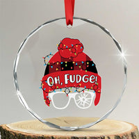 Funny Christmas Movie Crystal Glass Ornament Oh Fudge Buffalo Plaid Printed Graphic Beanie Cap Xmas Light - Wonder Print Shop