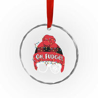 Funny Christmas Movie Crystal Glass Ornament Oh Fudge Buffalo Plaid Printed Graphic Beanie Cap Xmas Light - Wonder Print Shop