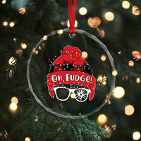 Funny Christmas Movie Crystal Glass Ornament Oh Fudge Buffalo Plaid Printed Graphic Beanie Cap Xmas Light - Wonder Print Shop