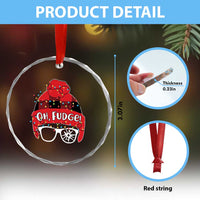 Funny Christmas Movie Crystal Glass Ornament Oh Fudge Buffalo Plaid Printed Graphic Beanie Cap Xmas Light TS11