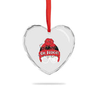 Funny Christmas Movie Heart Crystal Glass Ornament Oh Fudge Buffalo Plaid Printed Graphic Beanie Cap Xmas Light - Wonder Print Shop