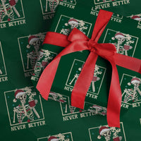 Funny Christmas Never Better Wrapping Paper Roll Skeleton Drinking Coffee - Wonder Print Shop