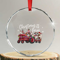Funny Christmas On The Farm Crystal Glass Ornament Vintage Red Tractor Livestock - Wonder Print Shop