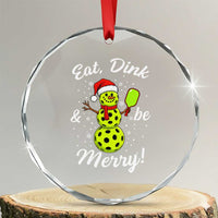 Funny Christmas Pickleball Crystal Glass Ornament Eat Dink And Be Merry Snowman - Wonder Print Shop