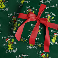 Funny Christmas Pickleball Wrapping Paper Roll Eat Dink And Be Merry Snowman - Wonder Print Shop