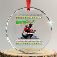 Funny Christmas Santa Godzilla Crystal Glass Ornament You Better Watch Out Santazilla Is Coming To Town - Wonder Print Shop
