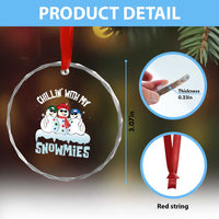 Funny Christmas Snowman Crystal Glass Ornament Chillin' With My Snowmies Squad TS11